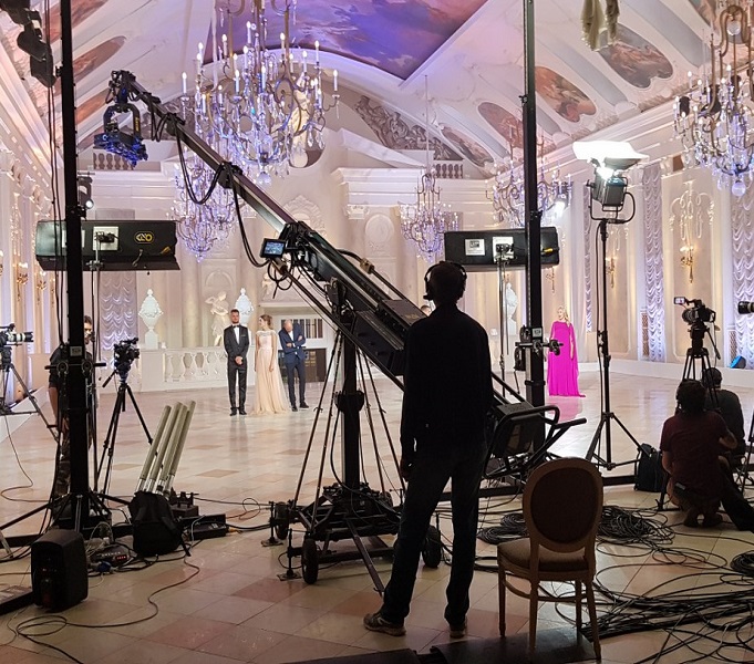 Filming in a palace in Saint Petersburg